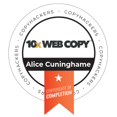Alice Cuninghame. Conversion copywriter. Web copy. 